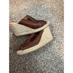 GAIMO Gossa Brown Leather Slide Wedge Espadrille Sandal Womens 7.5 Slip-On Shoe